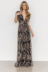 Arlene Shimmer Gown | Black + Rose Gold