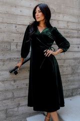 Beckinsale Velvet Wrap Dress | Dark Green