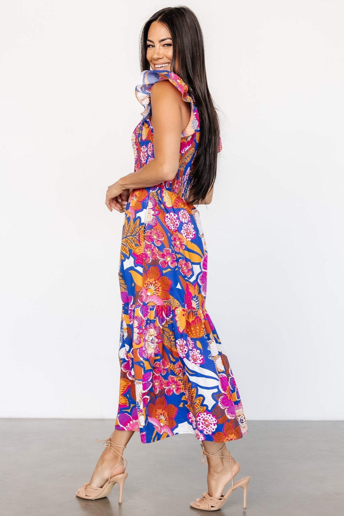 Dominique Midi Dress | Cobalt + Fuchsia Multi