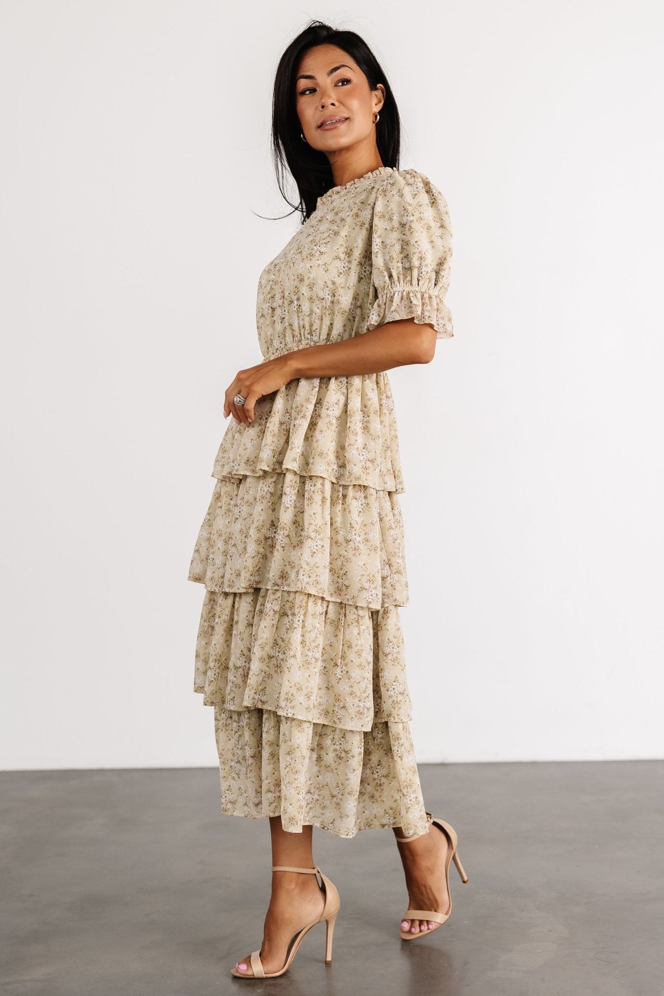Pia Tiered Midi Dress | Light Sage Floral