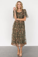 Ravenna Embroidered Dress | Olive Floral
