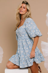 Serres Eyelet Mini Dress | Blue Floral