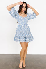 Serres Eyelet Mini Dress | Blue Floral
