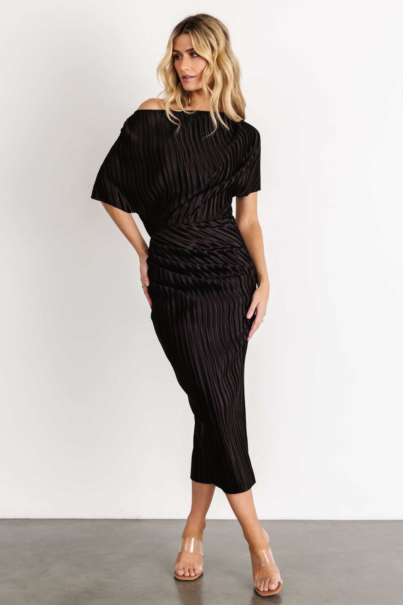 Winslow Pleated Midi Dress | Black